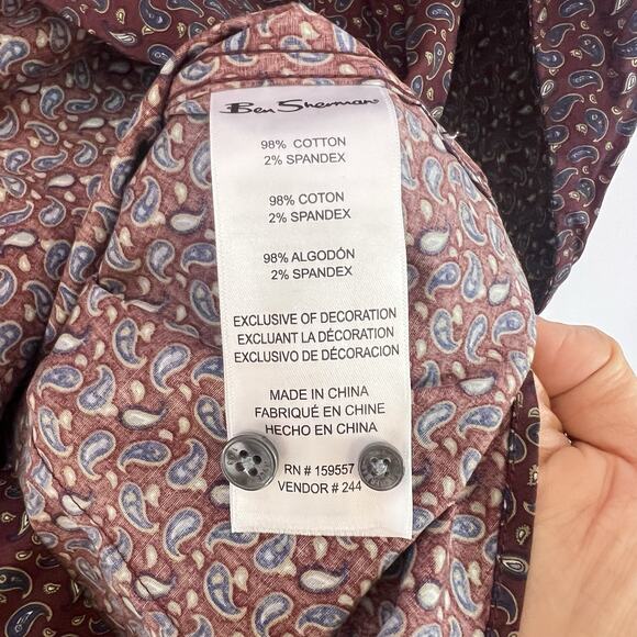 NWT Ben Sherman Men's' Paisley Button Down Shirt Sz M Stretch Fit - Picture 7 of 11